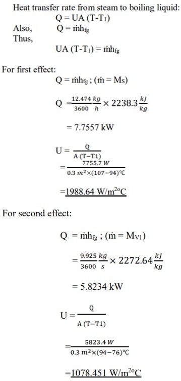Determine heat transfer coefficients of 1st and 2nd effects
